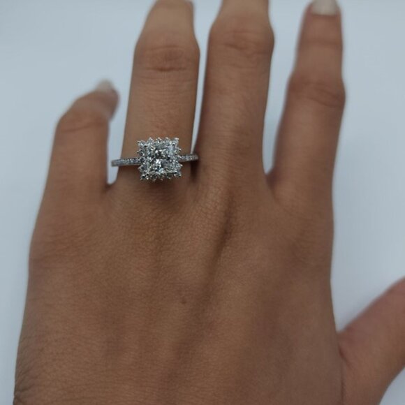 14K Gold 1.63 Ct Lab Grown Halo Engagement Princess Cut Diamond Ring - Picture 2 of 5